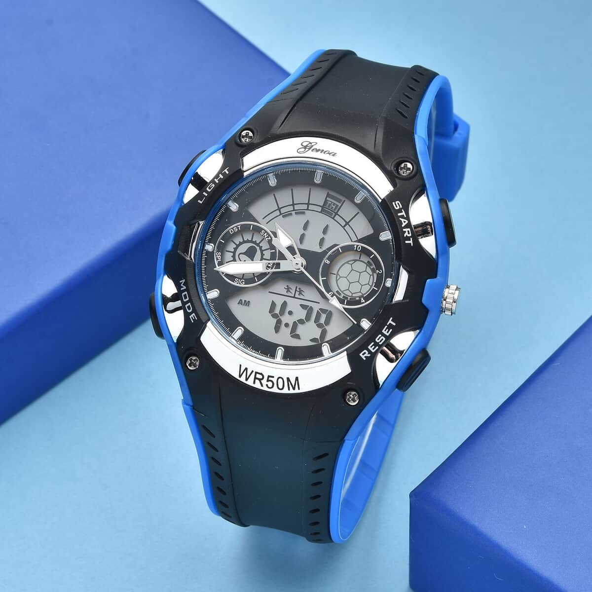 Genoa Japanese and Electronic Movement Multi Functional Watch with Blue and Black Strap (5.50-7.50Inches) (42mm) image number 1