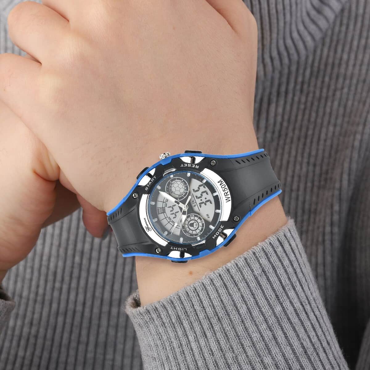 Genoa Japanese and Electronic Movement Multi Functional Watch with Blue and Black Strap (5.50-7.50Inches) (42mm) image number 2