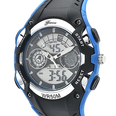Genoa Japanese and Electronic Movement Multi Functional Watch with Blue and Black Strap (5.50-7.50Inches) (42mm)