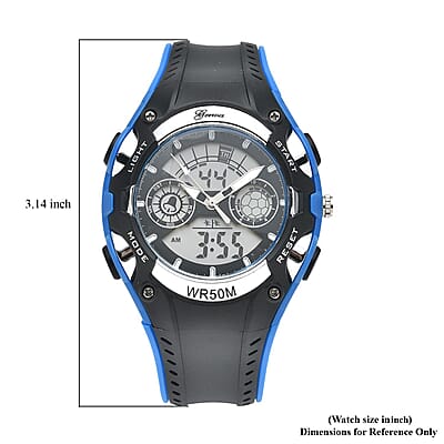 Genoa Japanese and Electronic Movement Multi Functional Watch with Blue and Black Strap (5.50-7.50Inches) (42mm)
