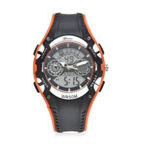 Genoa Japanese and Electronic Movement Multi Functional Watch with Orange and Black Strap (5.50-7.50Inches) (42mm)