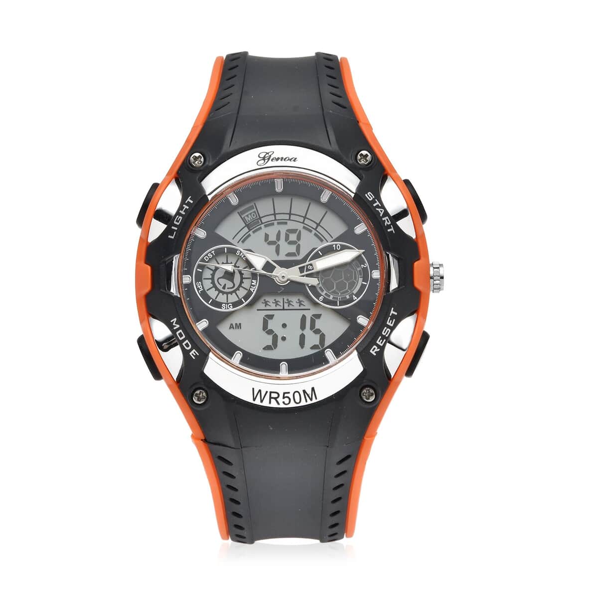 Genoa Japanese and Electronic Movement Multi Functional Watch with Orange and Black Strap (5.50-7.50Inches) (42mm) image number 0