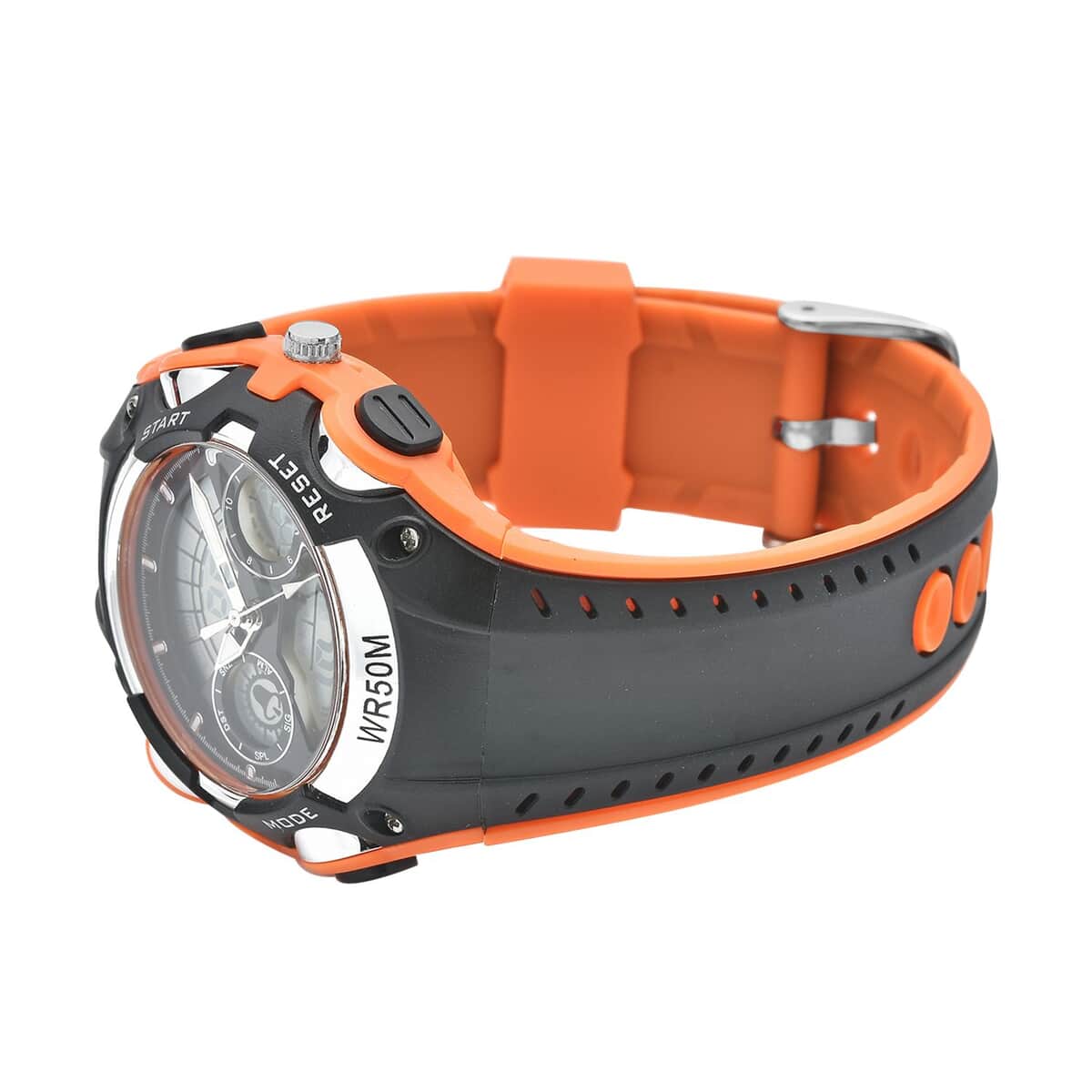 Genoa Japanese and Electronic Movement Multi Functional Watch with Orange and Black Strap (5.50-7.50Inches) (42mm) image number 4