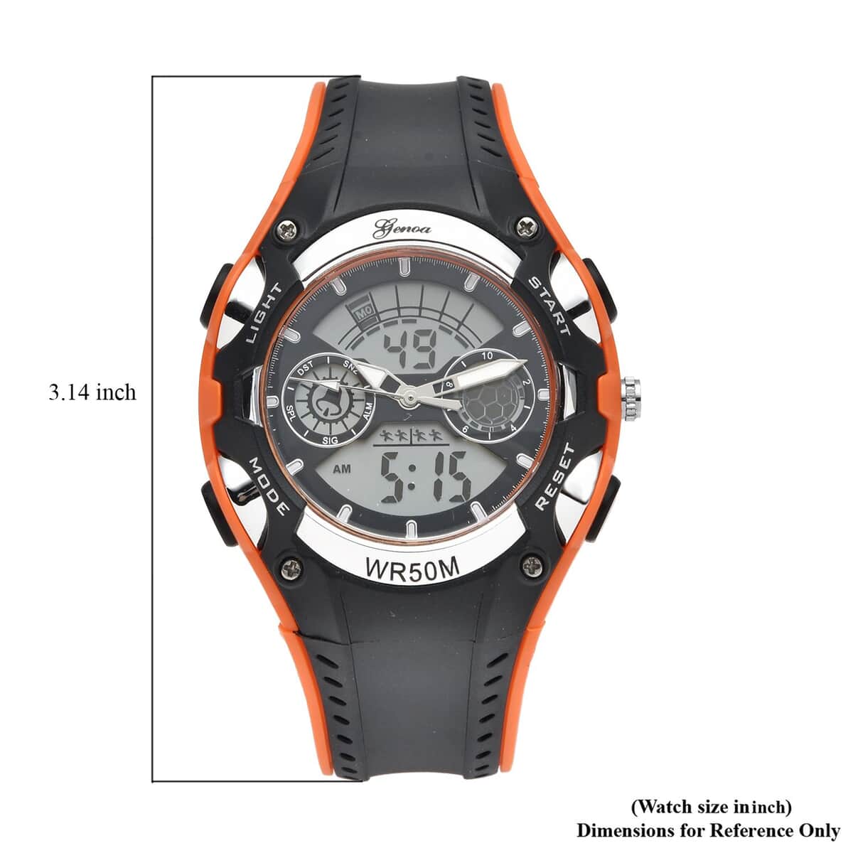 Genoa Japanese and Electronic Movement Multi Functional Watch with Orange and Black Strap (5.50-7.50Inches) (42mm) image number 6