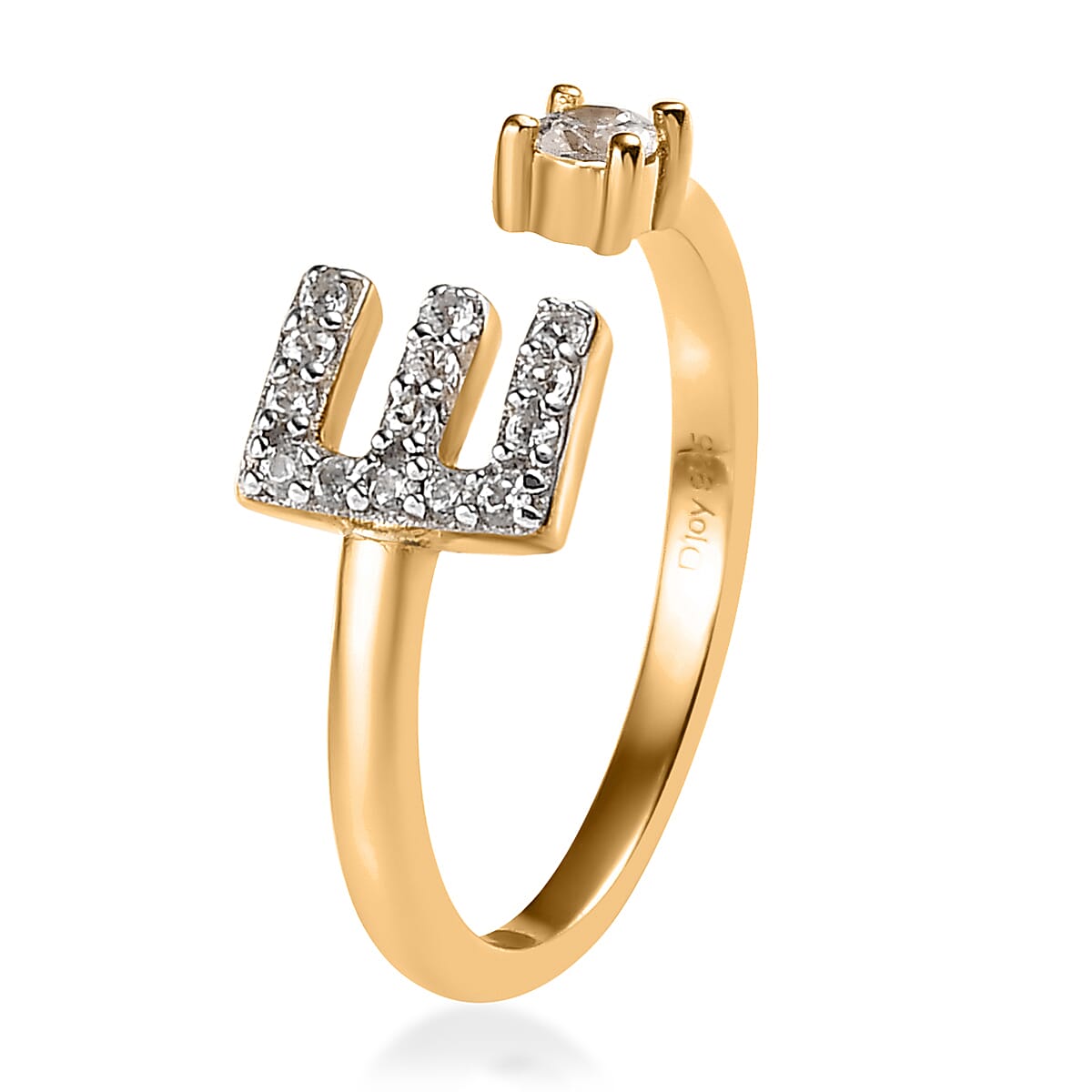 White Zircon Initial E Open Band Ring in Vermeil Yellow Gold Over Sterling Silver (Size 9.0) 0.30 ctw image number 3