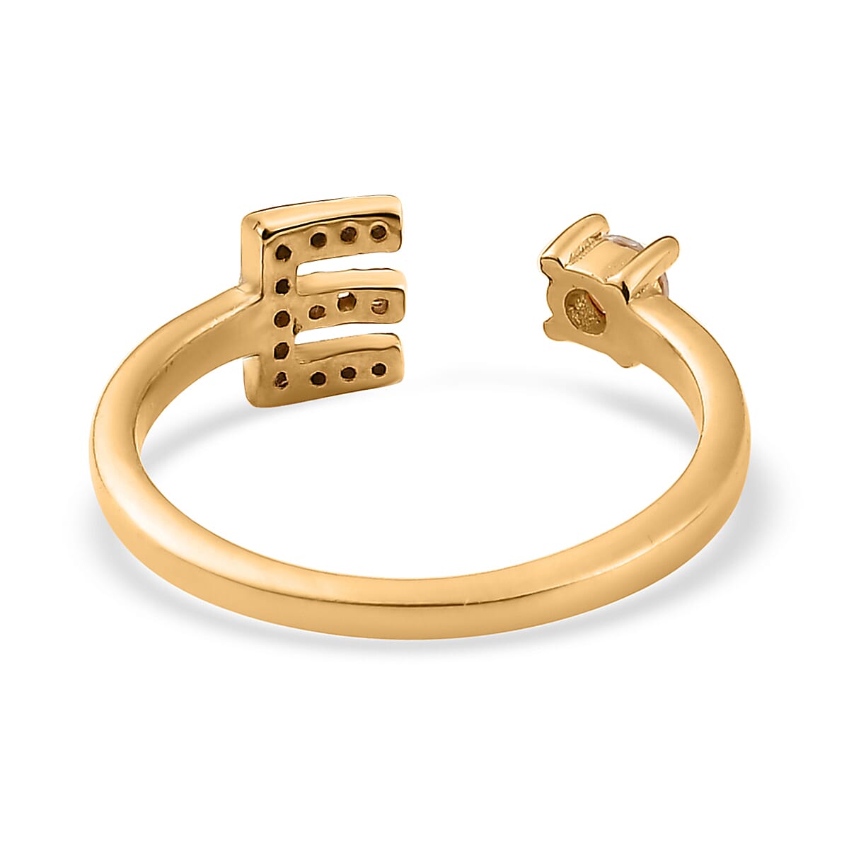 White Zircon Initial E Open Band Ring in Vermeil Yellow Gold Over Sterling Silver (Size 9.0) 0.30 ctw image number 4