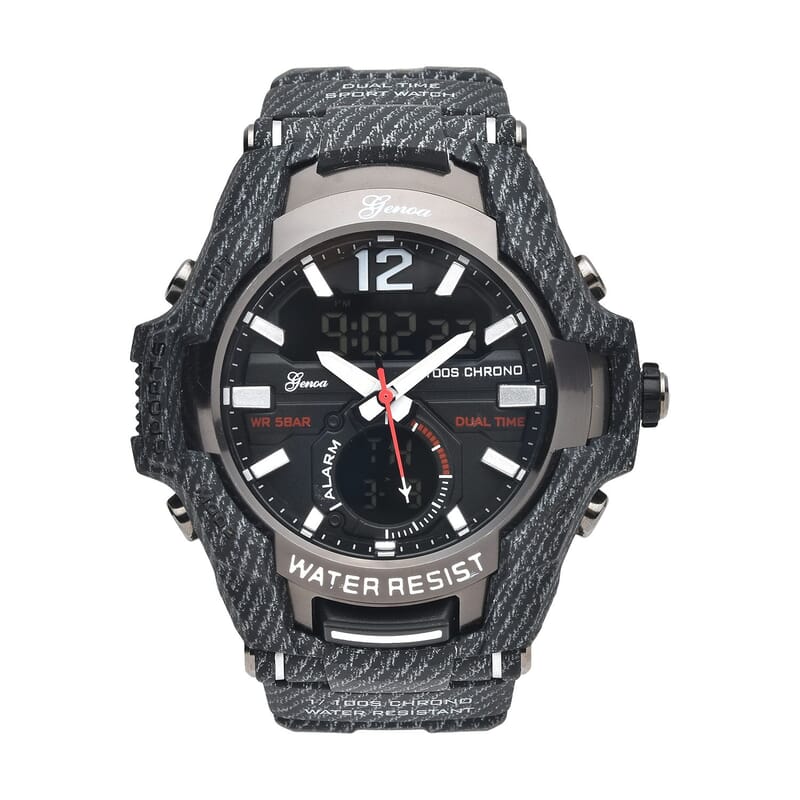 Genoa Japanese and Electronic Movement Multi Functional Sport Watch with Black Strap (6.50-8.50Inches) (52mm)