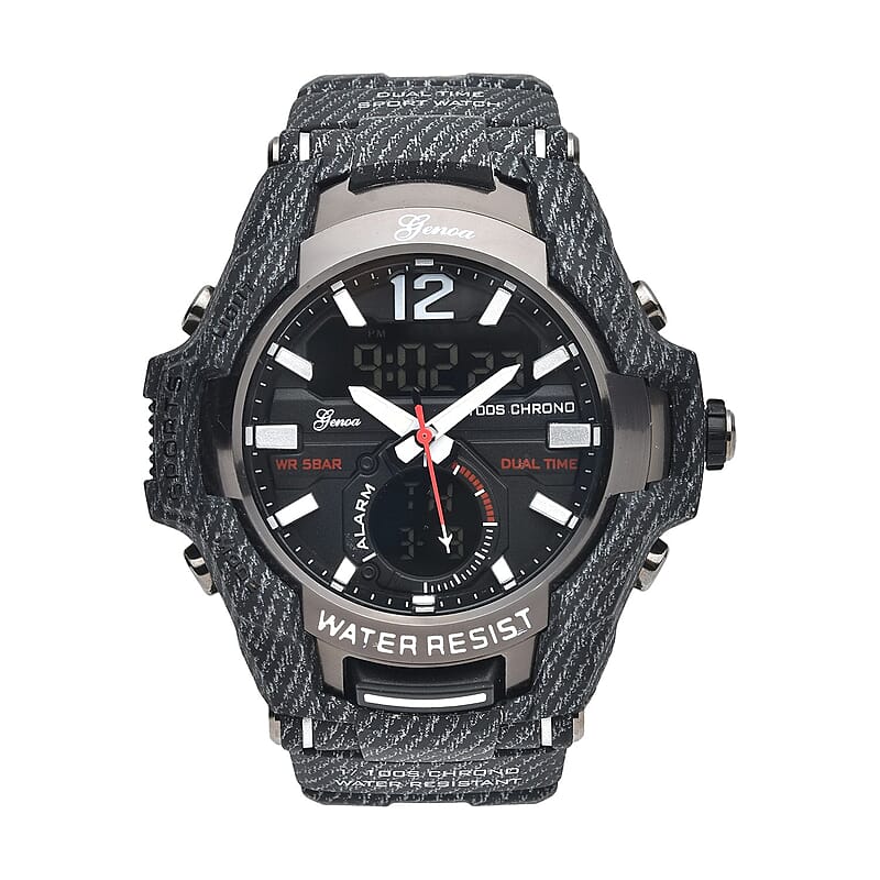 Genoa Japanese and Electronic Movement Multi Functional Sport Watch with Black Strap (6.50-8.50Inches) (52mm)