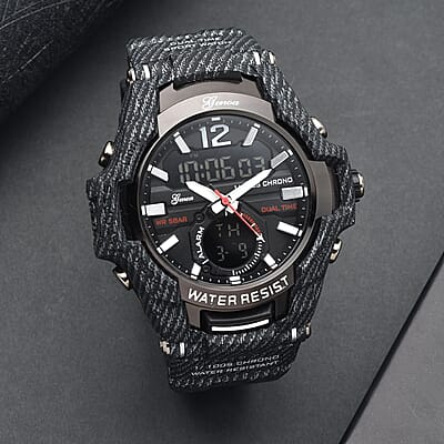 Genoa Japanese and Electronic Movement Multi Functional Sport Watch with Black Strap (6.50-8.50Inches) (52mm)