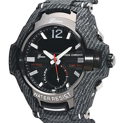 Genoa Japanese and Electronic Movement Multi Functional Sport Watch with Black Strap (6.50-8.50Inches) (52mm)