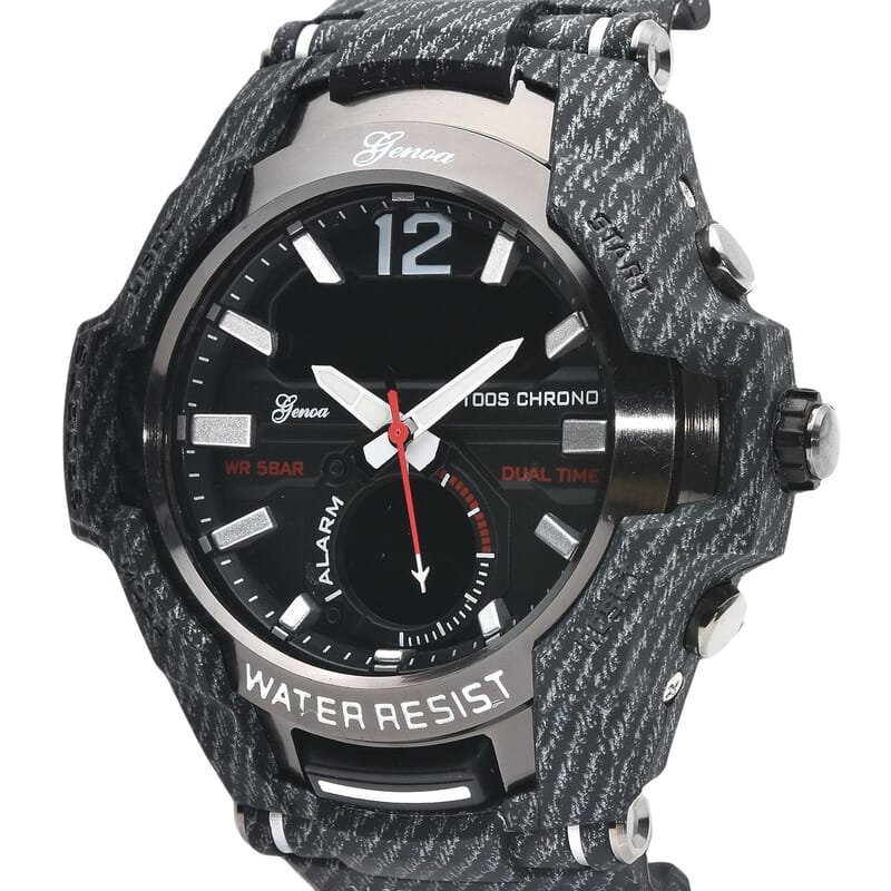 Genoa Japanese and Electronic Movement Multi Functional Sport Watch with Black Strap (6.50-8.50Inches) (52mm)