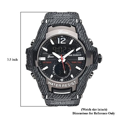 Genoa Japanese and Electronic Movement Multi Functional Sport Watch with Black Strap (6.50-8.50Inches) (52mm)