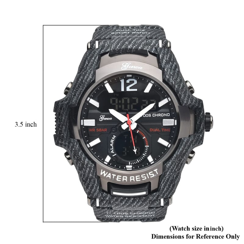 Genoa Japanese and Electronic Movement Multi Functional Sport Watch with Black Strap (6.50-8.50Inches) (52mm)
