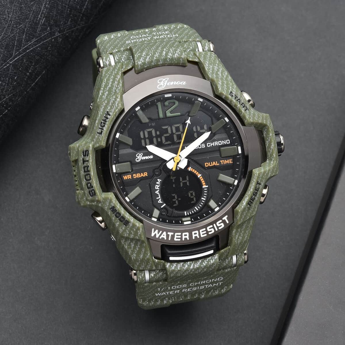 Genoa Japanese and Electronic Movement Multi Functional Sport Watch with Army Green Strap (6.50-8.50Inches) (52mm) image number 1