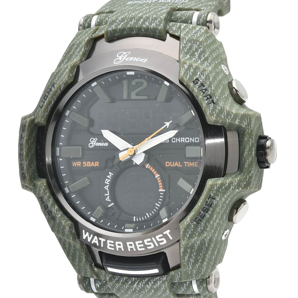 Genoa Japanese and Electronic Movement Multi Functional Sport Watch with Army Green Strap (6.50-8.50Inches) (52mm) image number 3