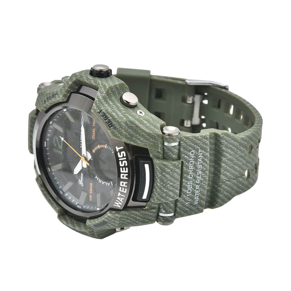 Genoa Japanese and Electronic Movement Multi Functional Sport Watch with Army Green Strap (6.50-8.50Inches) (52mm) image number 4
