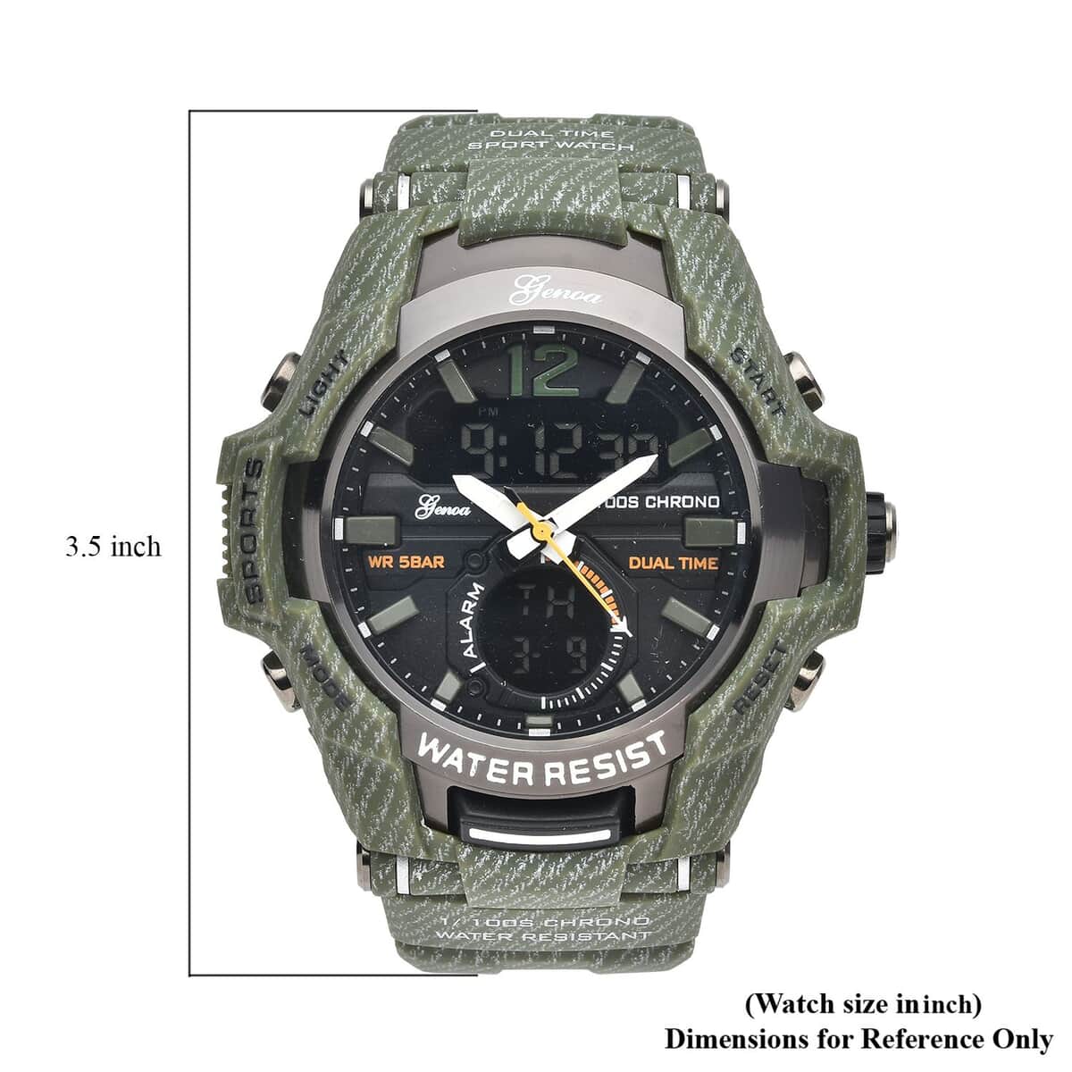 Genoa Japanese and Electronic Movement Multi Functional Sport Watch with Army Green Strap (6.50-8.50Inches) (52mm) image number 6