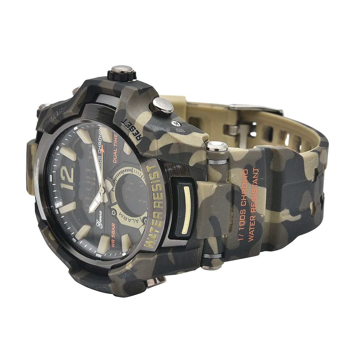 Genoa Japanese and Electronic Movement Multi Functional Sport Watch with Camouflage Green Strap (6.50-8.50Inches) (52mm) image number 4