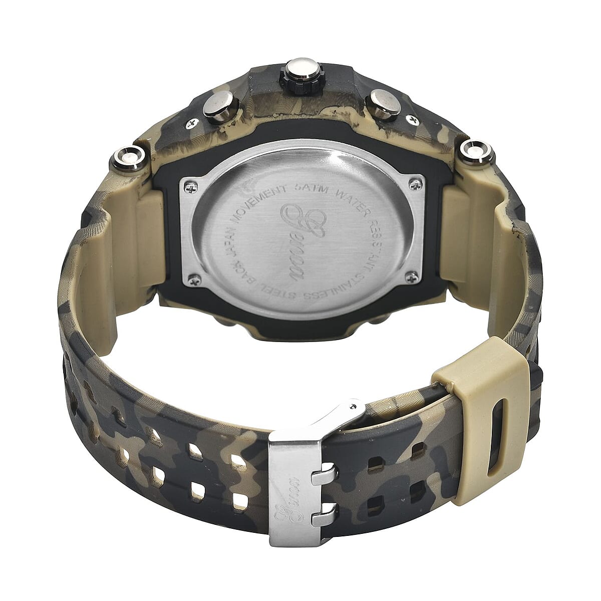 Genoa Japanese and Electronic Movement Multi Functional Sport Watch with Camouflage Green Strap (6.50-8.50Inches) (52mm) image number 5