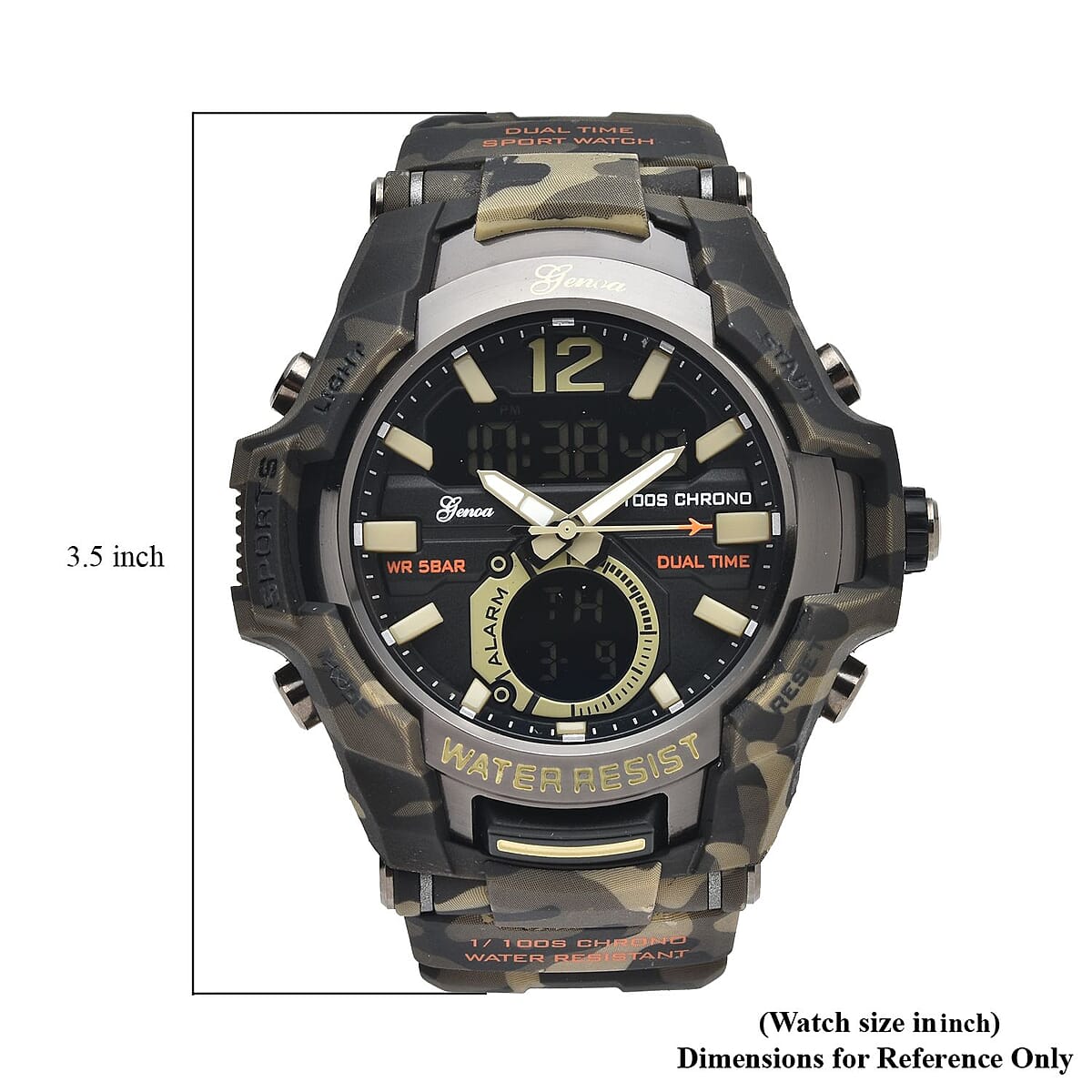 Genoa Japanese and Electronic Movement Multi Functional Sport Watch with Camouflage Green Strap (6.50-8.50Inches) (52mm) image number 6