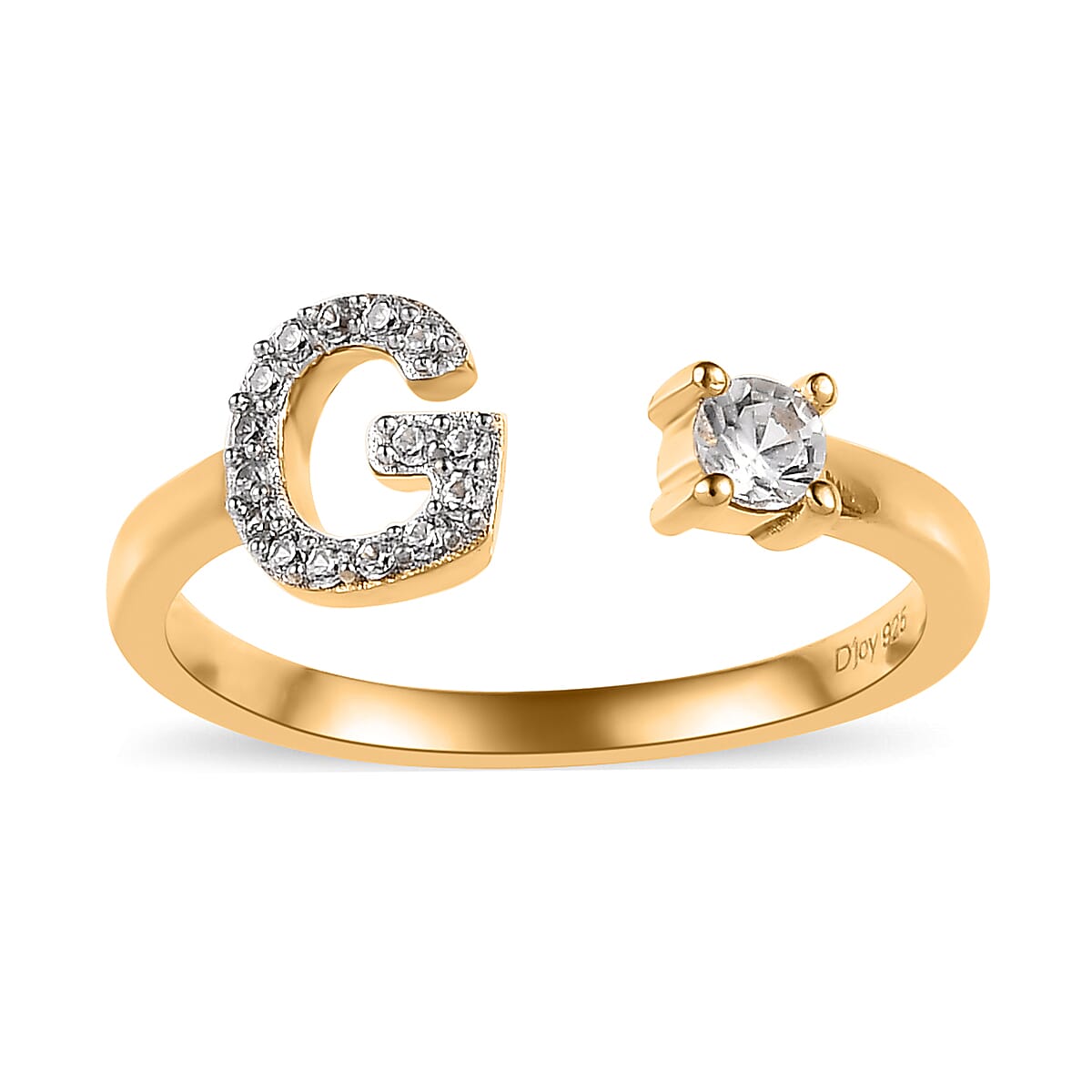 White Zircon Initial G Open Band Ring in Vermeil Yellow Gold Over Sterling Silver (Size 6.0) 0.30 ctw image number 0