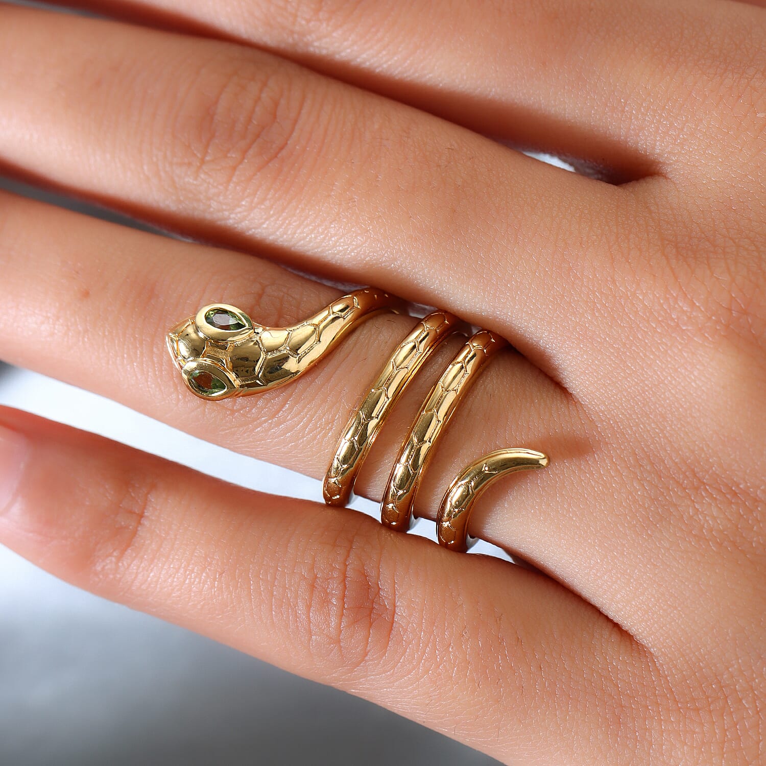 Karis Peridot Everlasting Love Entwined Snake Ring in 18K YG Plated (Size 6.0) 7.15 Grams 0.35 ctw