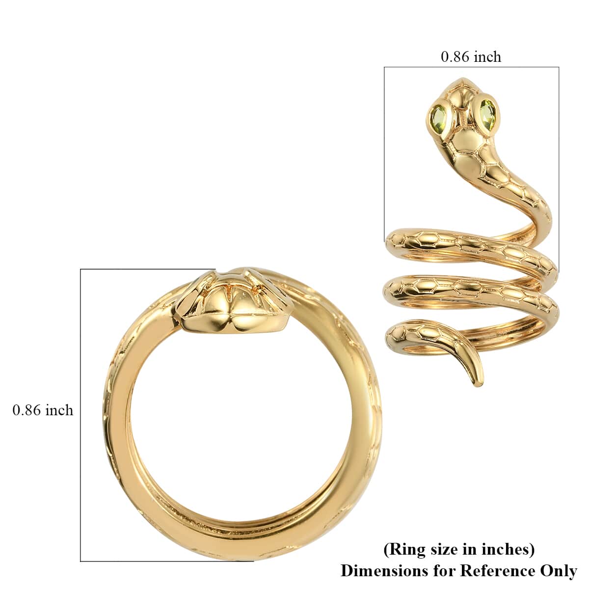 Karis Peridot Everlasting Love Entwined Snake Ring in 18K YG Plated (Size 6.0) 7.15 Grams 0.35 ctw image number 5