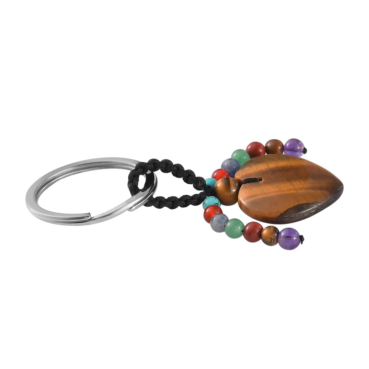South African Tiger's Eye, Multi Gemstone Heart Keychain in Stainless Steel 38.40 ctw image number 2