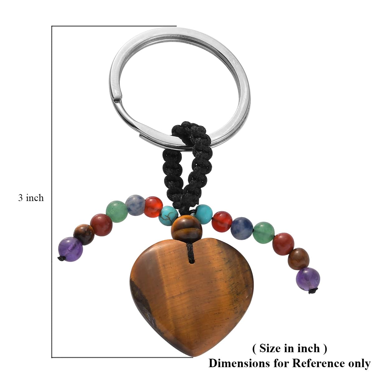 Tiger's Eye and Multi Gemstone Heart Keychain in Stainless Steel 38.40 ctw image number 3