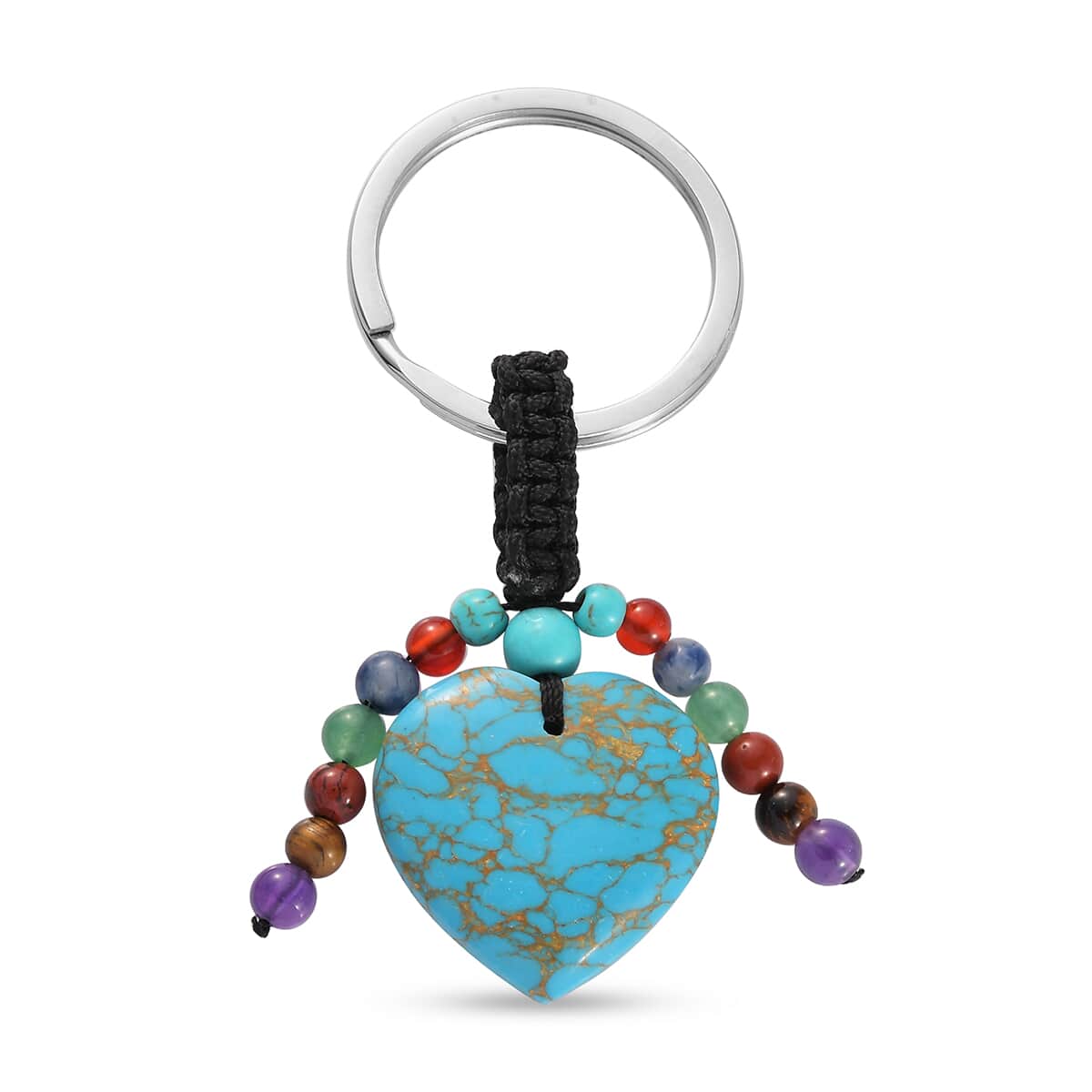 Blue Howlite and Multi Gemstone Heart Keychain in Stainless Steel 37.40 ctw image number 0
