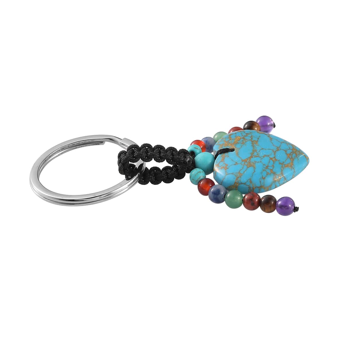 Blue Howlite and Multi Gemstone Heart Keychain in Stainless Steel 37.40 ctw image number 2