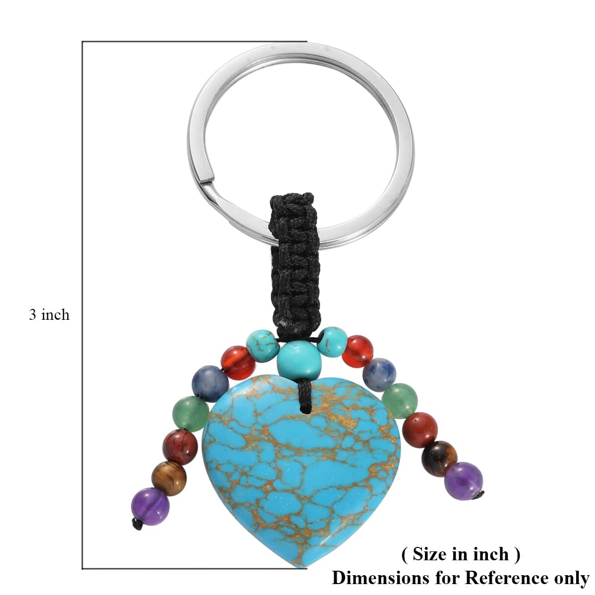 Blue Howlite and Multi Gemstone Heart Keychain in Stainless Steel 37.40 ctw image number 3