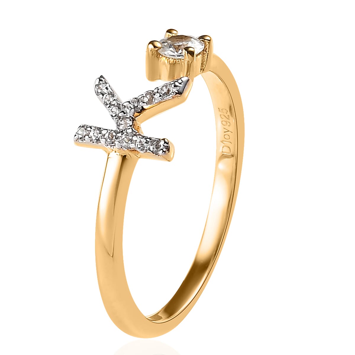 White Zircon Initial K Open Band Ring in Vermeil Yellow Gold Over Sterling Silver (Size 8.0) 0.30 ctw image number 3
