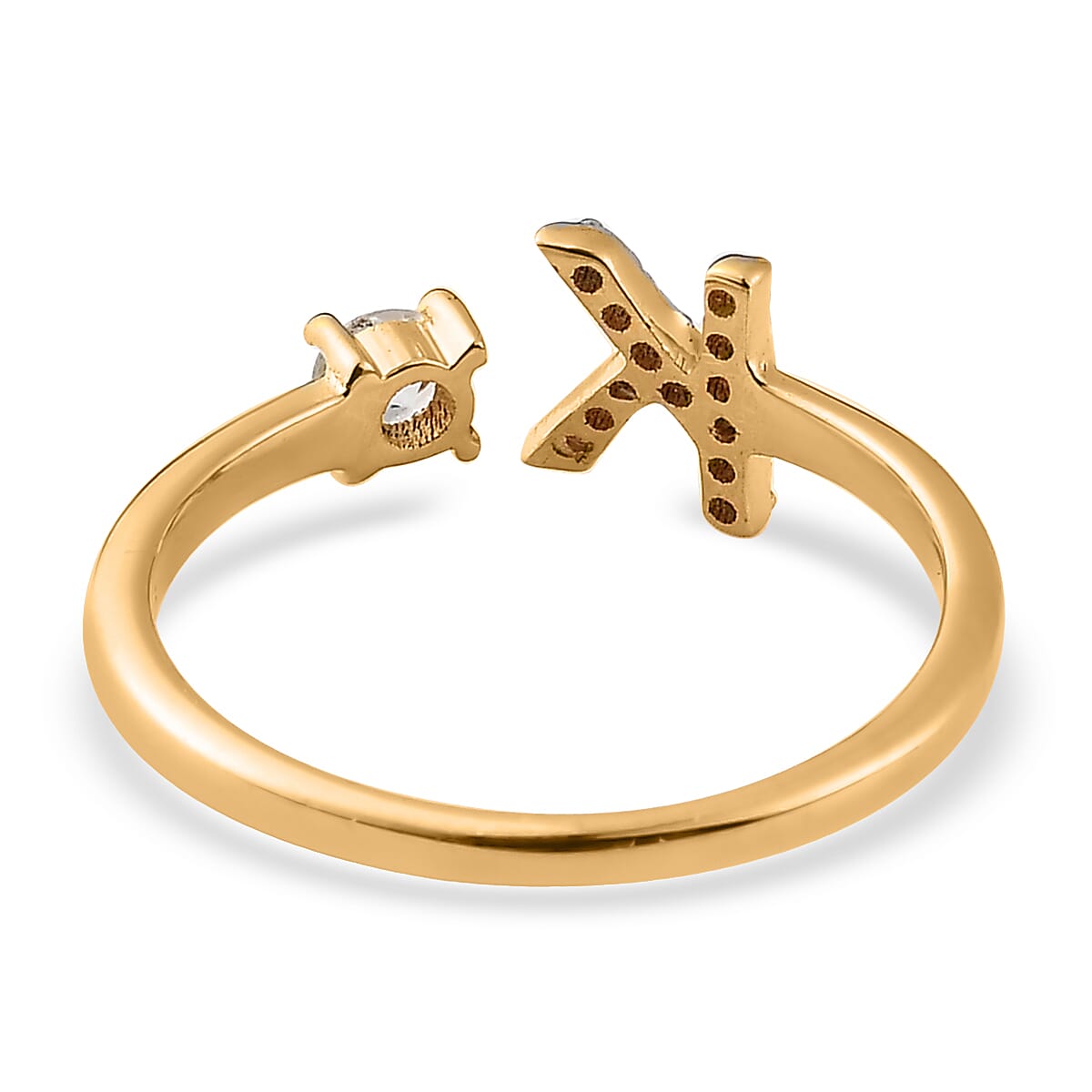 White Zircon Initial K Open Band Ring in Vermeil Yellow Gold Over Sterling Silver (Size 8.0) 0.30 ctw image number 4