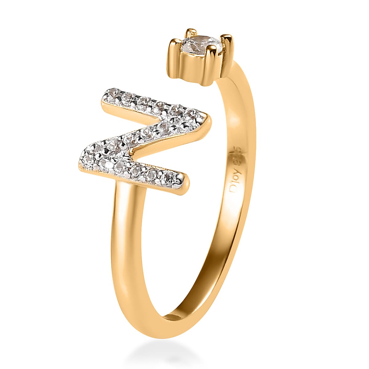 White Zircon Initial N Open Band Ring in Vermeil Yellow Gold Over Sterling Silver (Size 8.0) 0.35 ctw image number 3