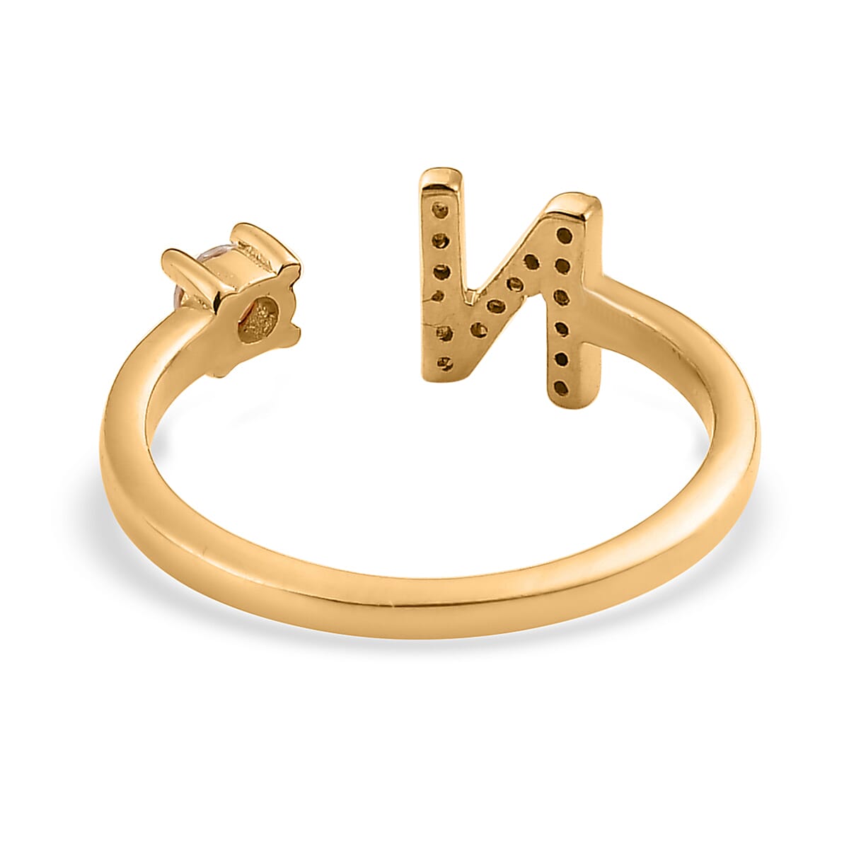 White Zircon Initial N Open Band Ring in Vermeil Yellow Gold Over Sterling Silver (Size 8.0) 0.35 ctw image number 4