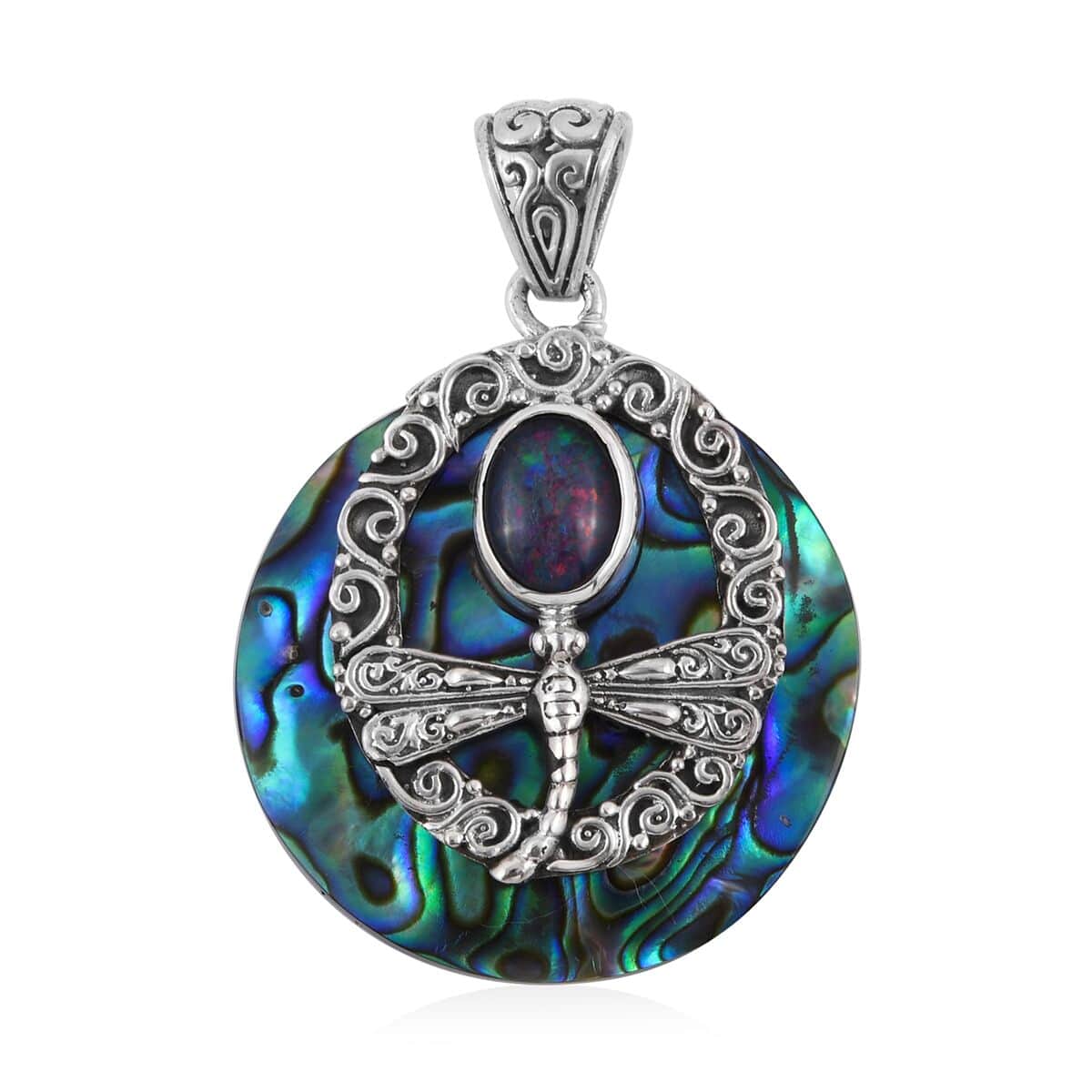 Bali Legacy Abalone Shell and Boulder Opal Triplet Dragonfly Pendant in Sterling Silver 1.25 ctw image number 0