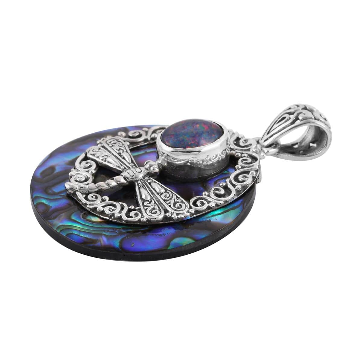 Bali Legacy Abalone Shell and Boulder Opal Triplet Dragonfly Pendant in Sterling Silver 1.25 ctw image number 2