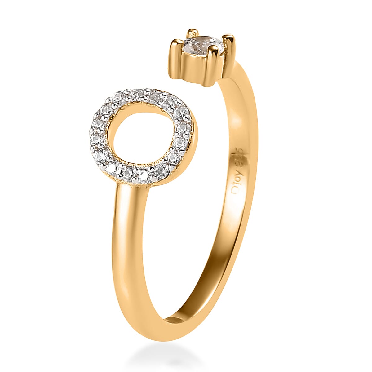 White Zircon Initial O Open Band Ring in Vermeil Yellow Gold Over Sterling Silver (Size 6.0) 0.30 ctw image number 3