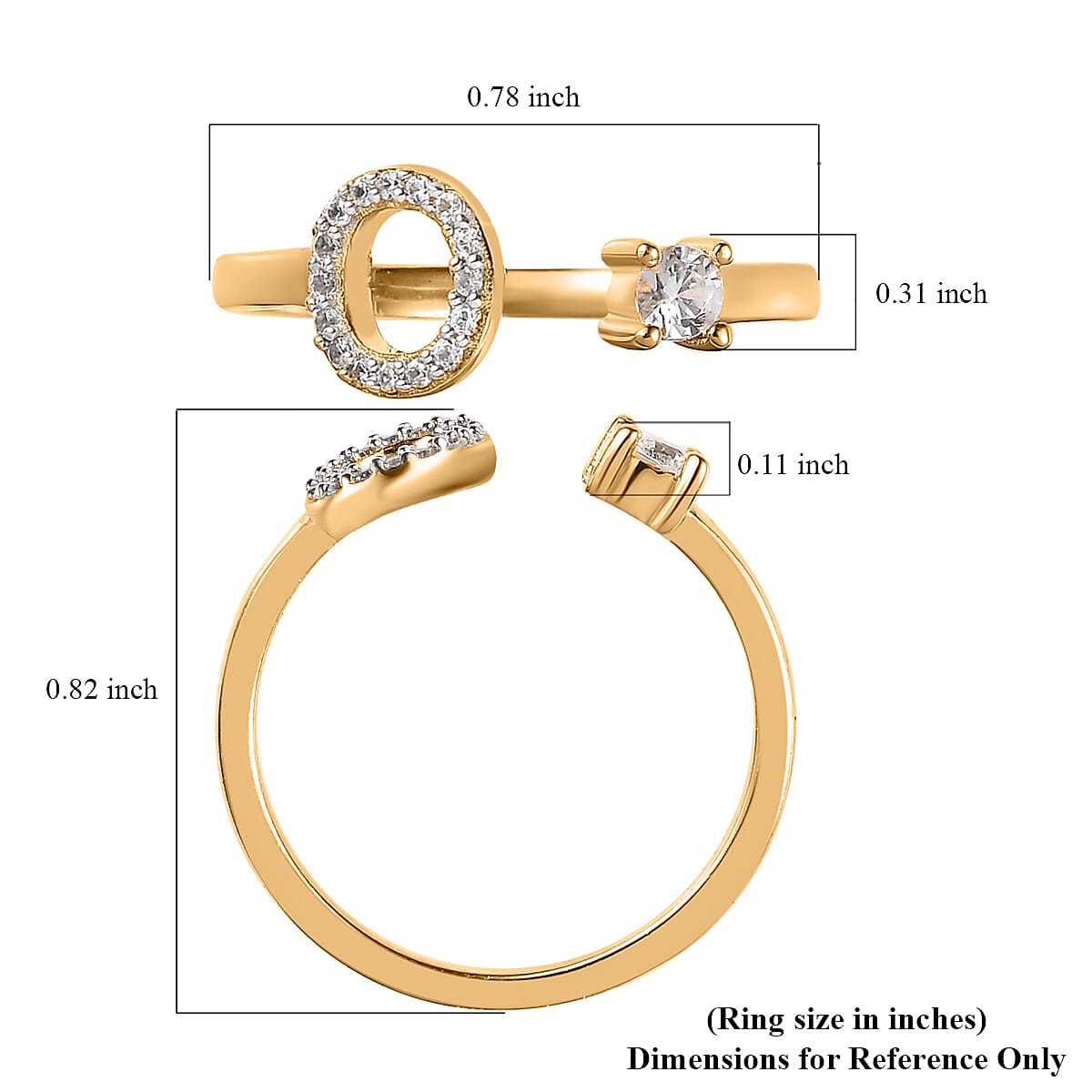 White Zircon Initial O Open Band Ring in Vermeil Yellow Gold Over Sterling Silver (Size 6.0) 0.30 ctw image number 5