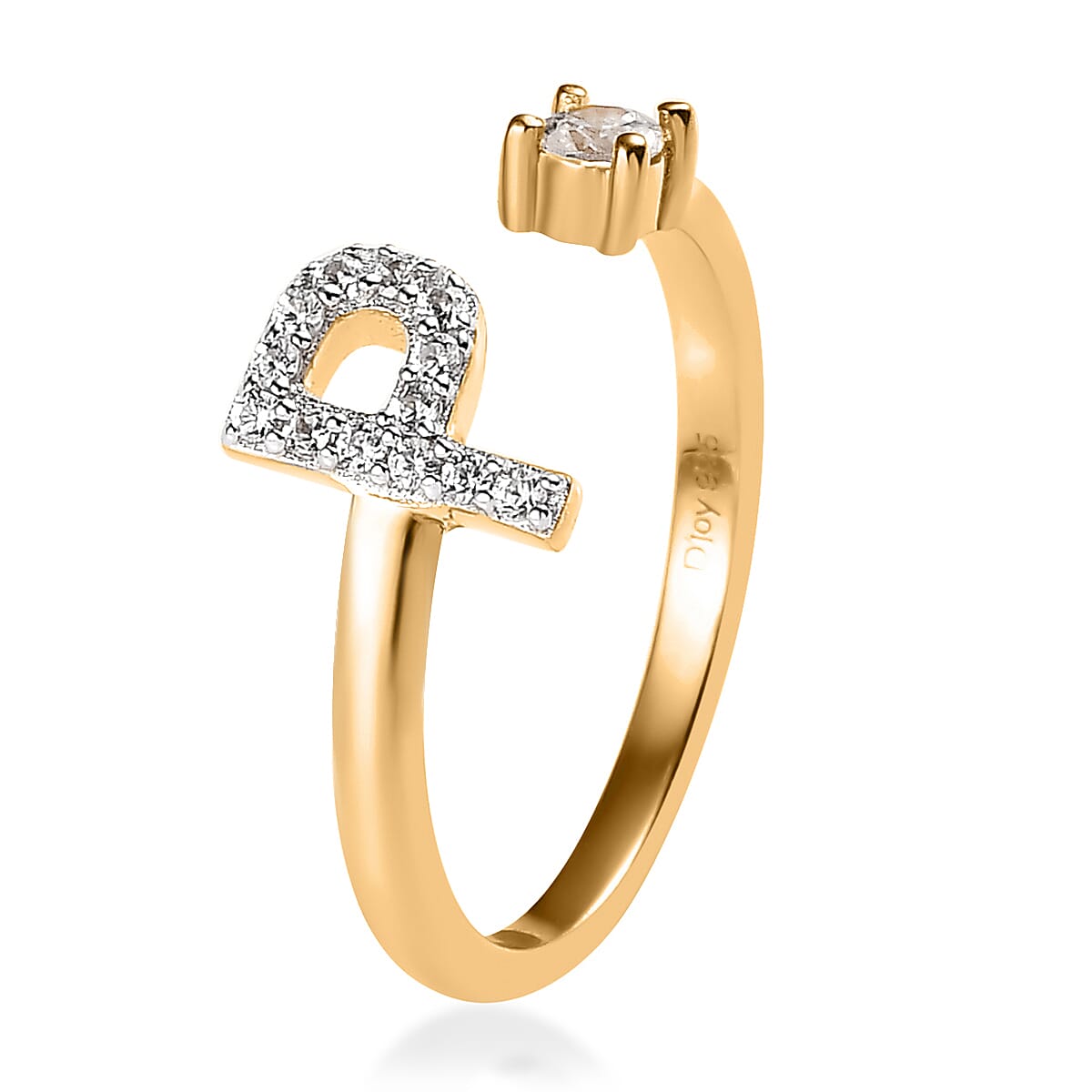 White Zircon Initial P Open Band Ring in Vermeil Yellow Gold Over Sterling Silver (Size 9.0) 0.30 ctw image number 3