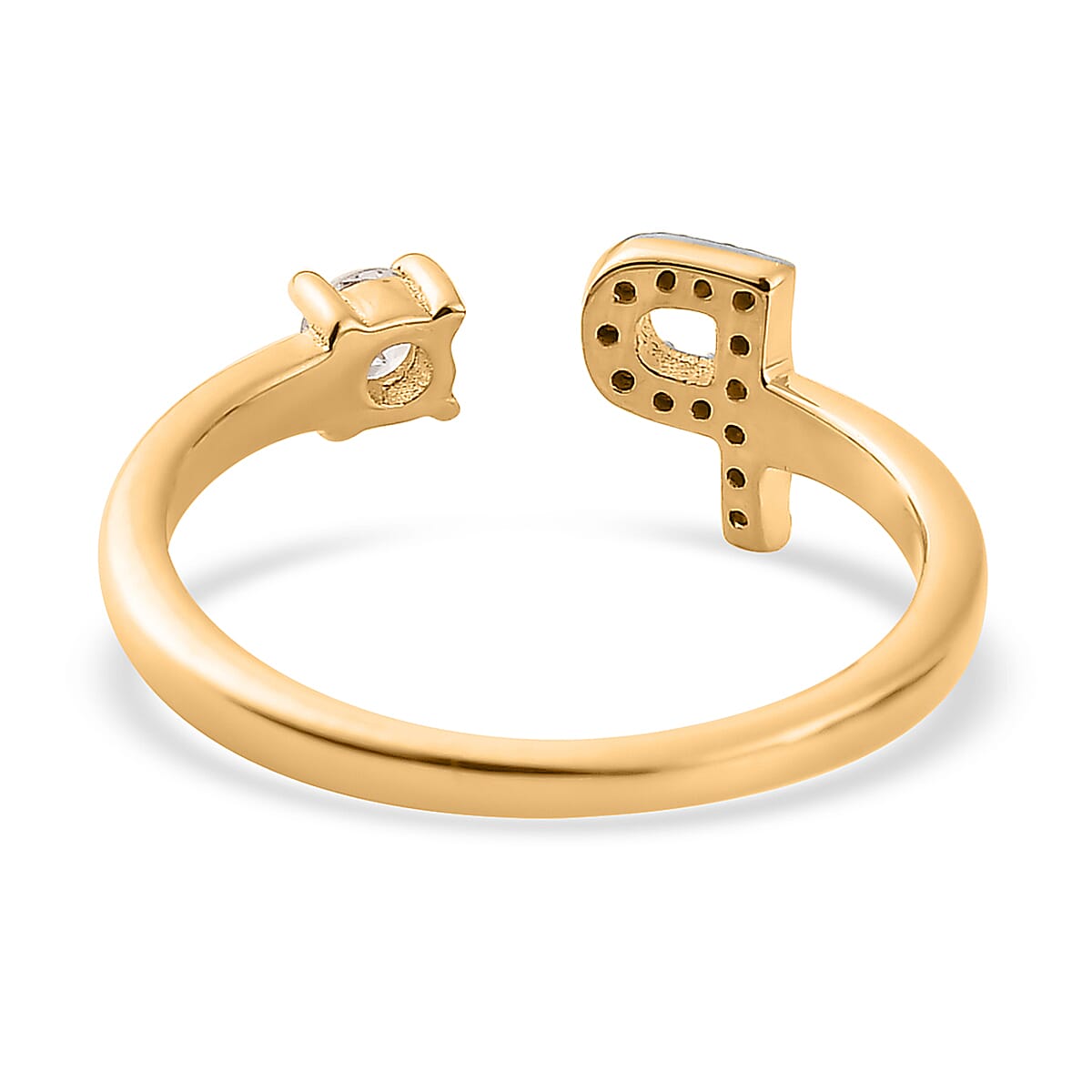 White Zircon Initial P Open Band Ring in Vermeil Yellow Gold Over Sterling Silver (Size 9.0) 0.30 ctw image number 4