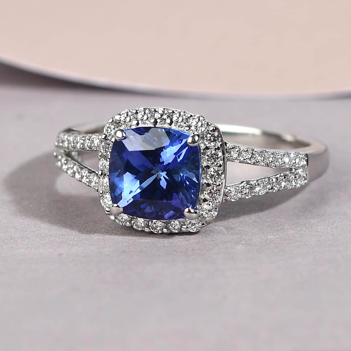 SUMMER DEALS RHAPSODY 950 Platinum AAAA Tanzanite and E-F VS Diamond Ring (Size 7.0) 5.35 Grams 2.15 ctw image number 1