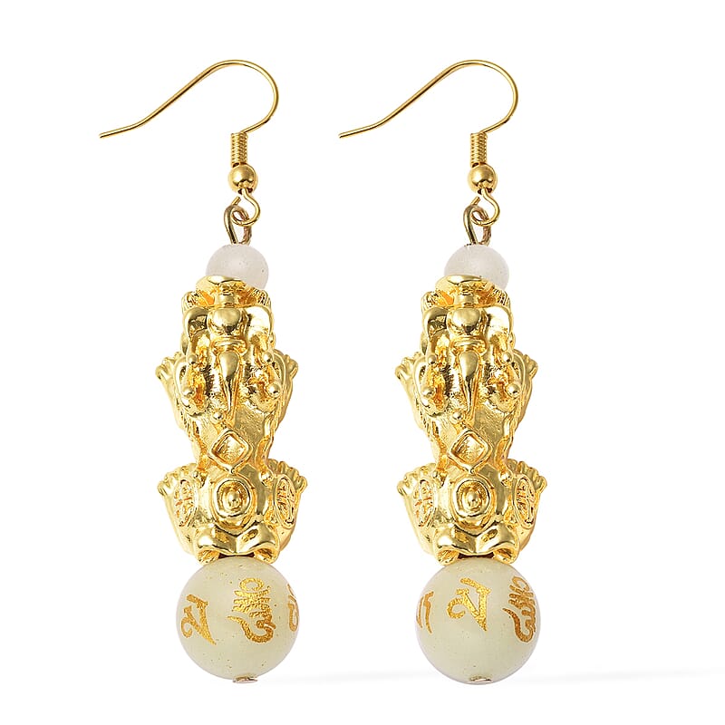 Feng shui Luminous Beaded Pi Xiu Earrings in Goldtone 18.50 ctw