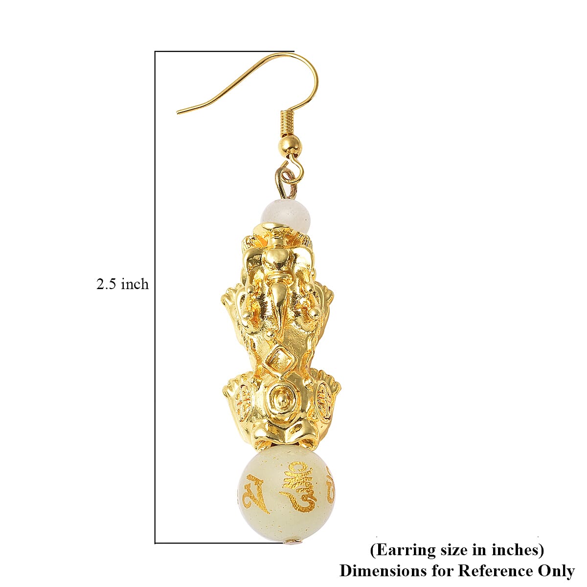 Feng shui Luminous Beaded Pi Xiu Earrings in Goldtone 18.50 ctw