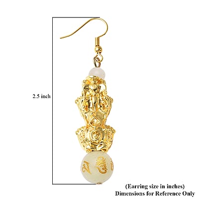 Feng shui Luminous Beaded Pi Xiu Earrings in Goldtone 18.50 ctw