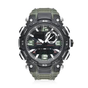 Genoa Japanese and Electronic Movement Multi Functional Black Dial Watch with Army Green Silicone Strap (7.50-8.75 Inches)