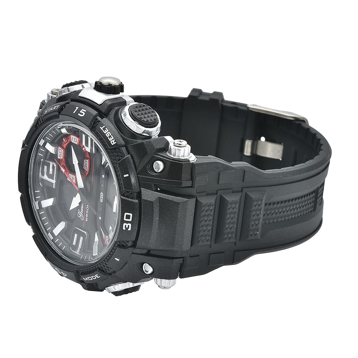Genoa Japanese and Electronic Movement Multi Functional Black Dial Watch with Black Silicone Strap (7.50-8.75 Inches) image number 4