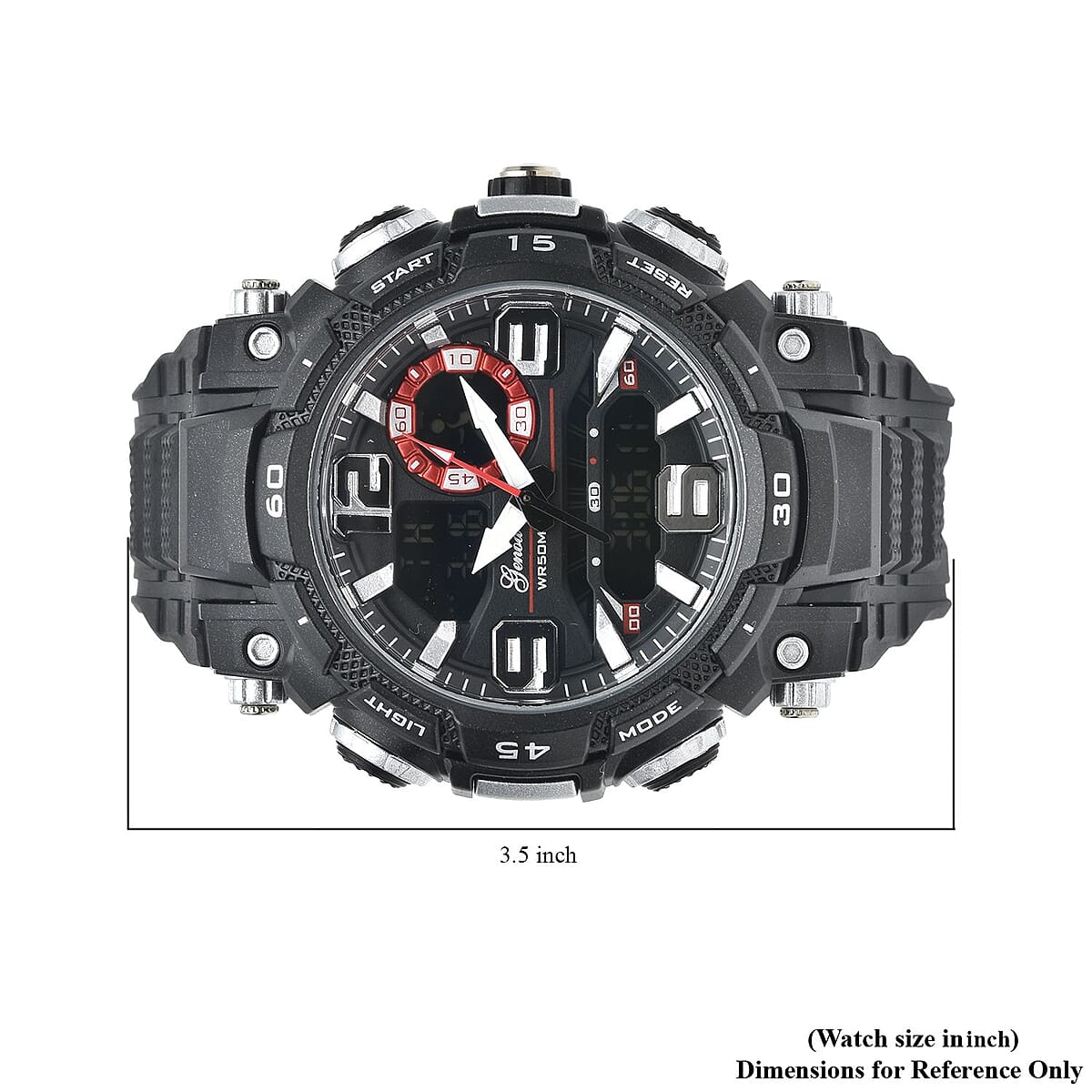 Genoa Japanese and Electronic Movement Multi Functional Black Dial Watch with Black Silicone Strap (7.50-8.75 Inches) image number 6