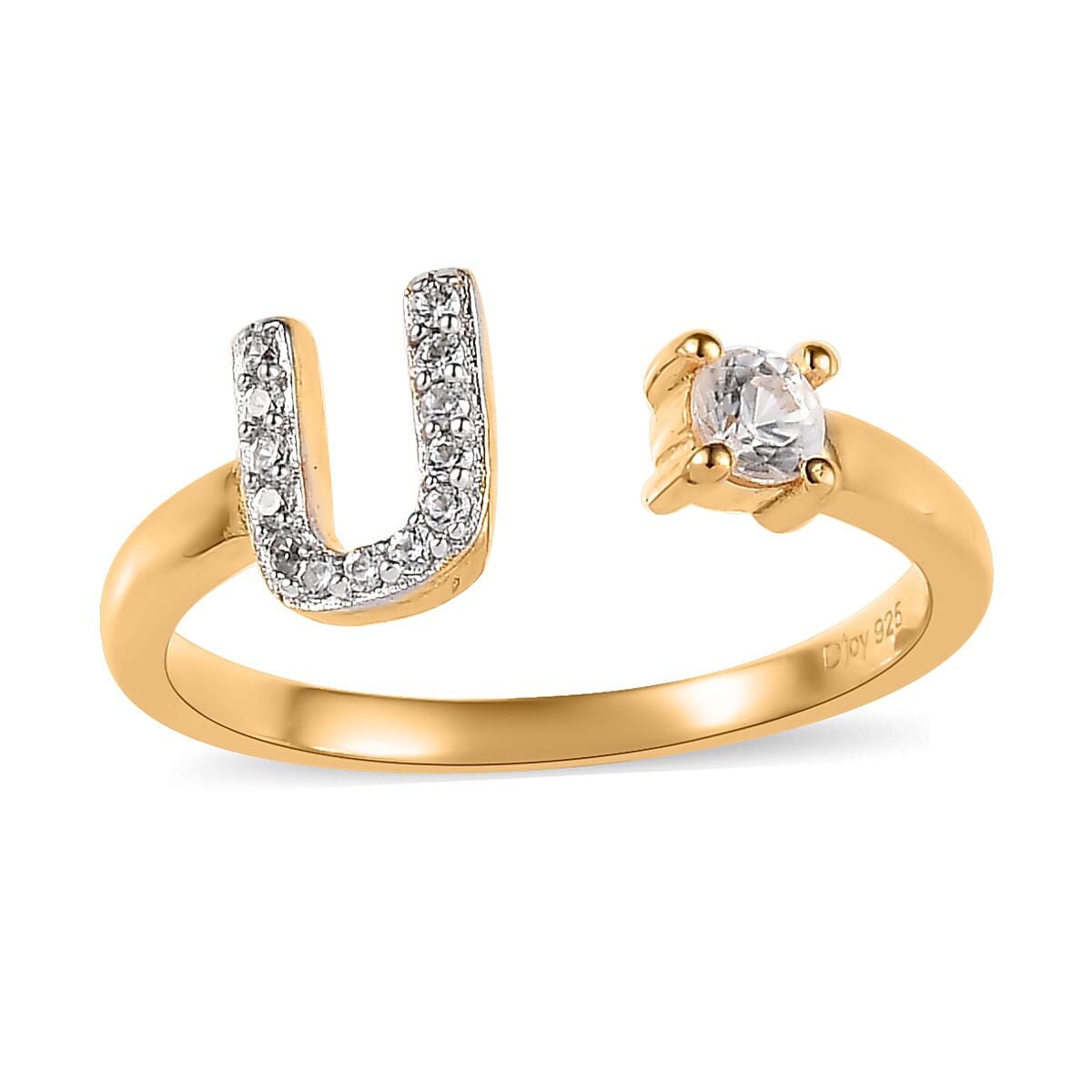 White Zircon Initial U Open Band Ring in Vermeil Yellow Gold Over Sterling Silver (Size 6.0) 0.30 ctw image number 0